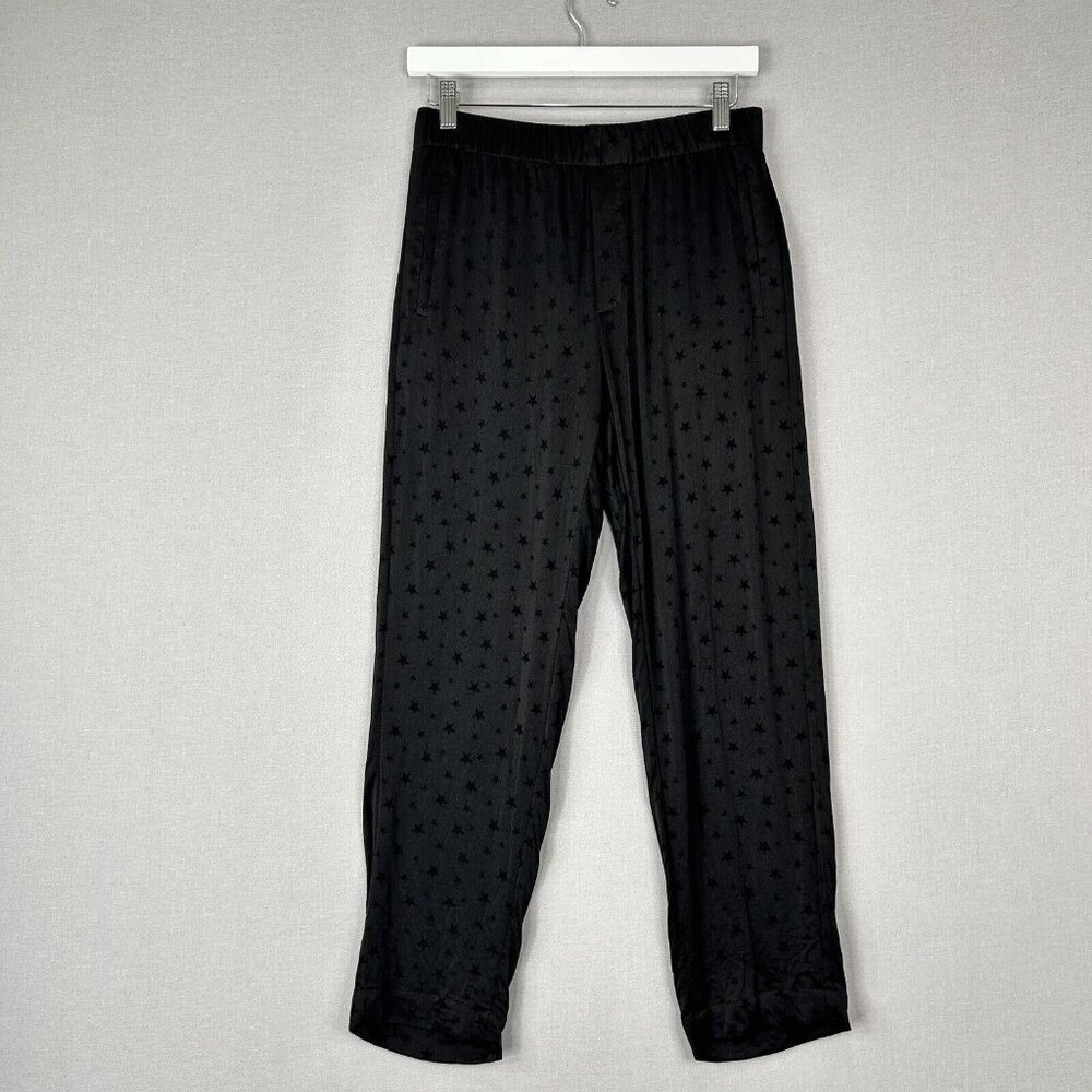 Tara Jarmon Womens Pants 40 Black Star Print Satin Silky Pull On Lounge Pull On